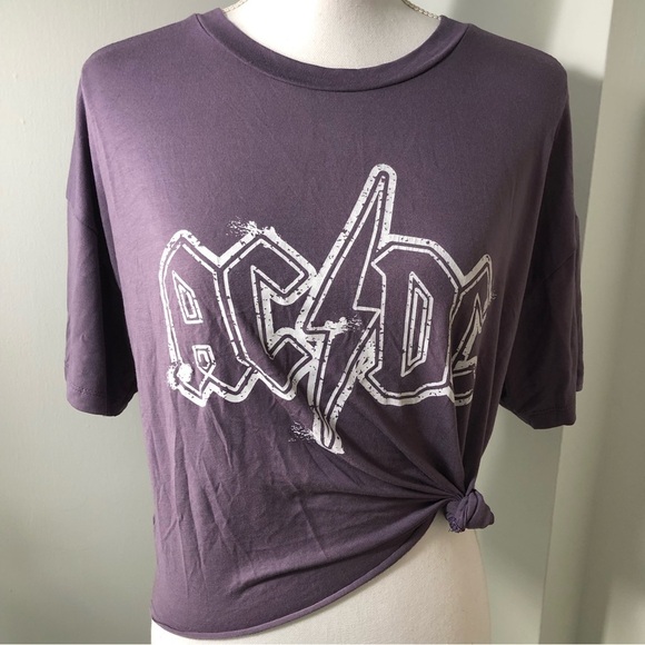 Women’s AC⚡️DC Top Short Sleeve Purple With White Lettering Size Small - Picture 5 of 6